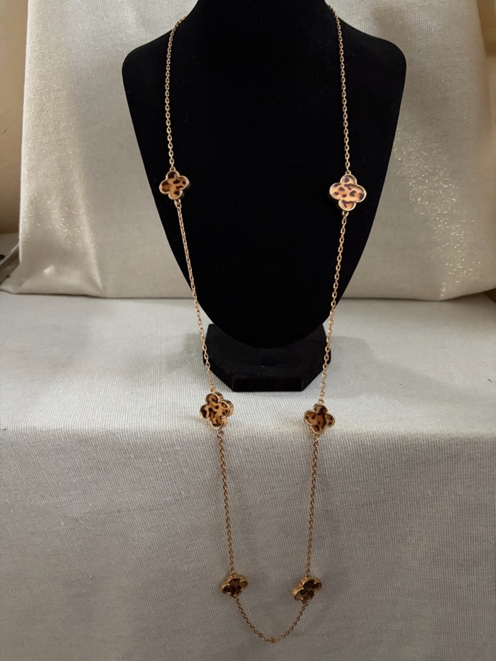 Cookie Lee Gold-Tone Floral Link Long Necklace - Brown Enamel Accents